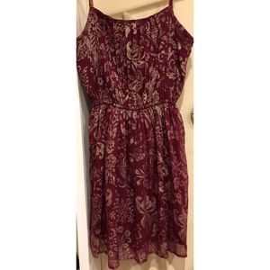 Spaghetti strap maroon dress with gold accents